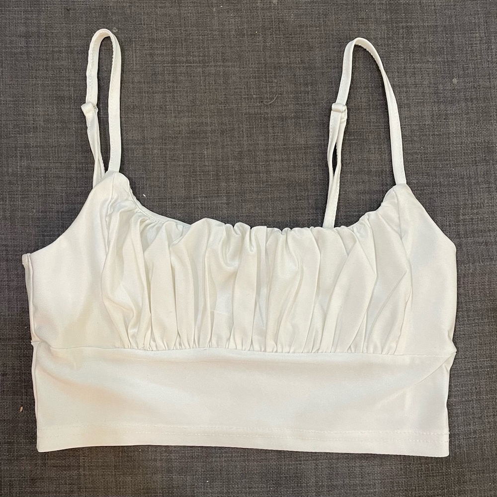 White Adjustable Ruched Crop Top  - Size Small